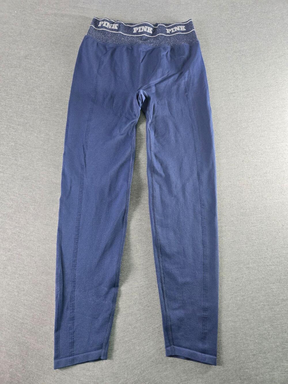 PINK Victoria's Secret Leggings Womens Medium Blue Ribbed Ankle Activewear Yoga
